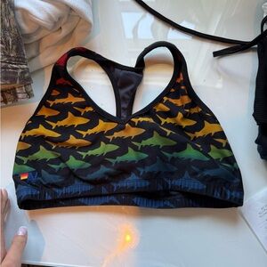 Aviator Nation Black and Multicolor Shark Sports Bra